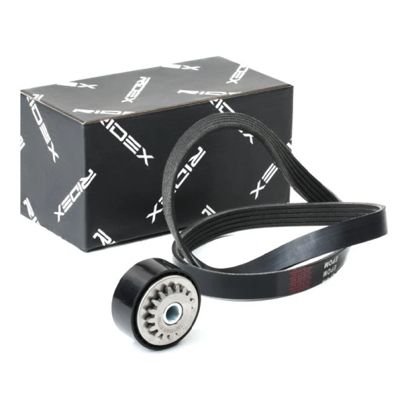 Image of RIDEX 542R0855 V-ribbed belt set Check alternator freewheel clutch & replace if necessary V-Ribbed Belt Set (542)