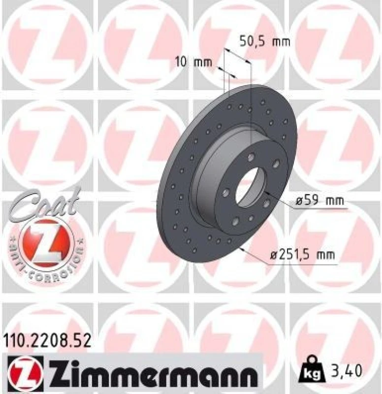 Image of ZIMMERMANN Brake disc ZIMMERMANN 110.2208.52