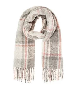 image of Quiz Grey & Pink Check Knitted Scarf - 1