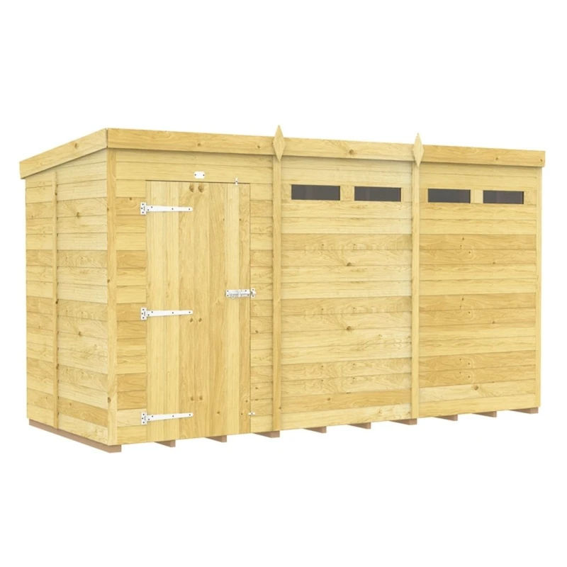 Image of Buttercup Farm 12 x 5 Feet Pent Security Shed - Single Door - L147 x W358 x H201cm in Brown Brown Unisex