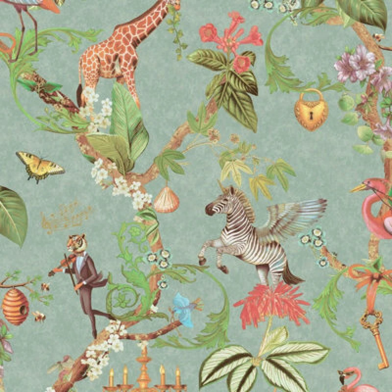 Image of Holden Decor Safari Symphony Soft Teal Wallpaper, Blue 14262