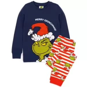 image of The Grinch Childrens/Kids Fitted Christmas Pyjama Set (2-3 Years) (Blue/Green/White/Red)