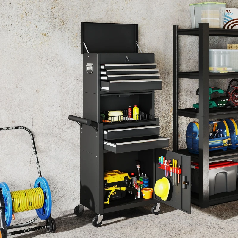 Image of HOMCOM HOMCOM Rolling Tool Chest with 6 Drawers, 3-in-1 Tool Cabinet with Wheels in Black One Size Unisex 5063603349179