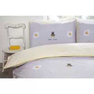 Image of Bee Kind Grey King Size Reversible Duvet Cover Set With Piped Edge Finish - Grey - Rapport