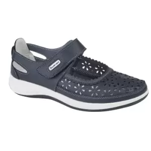 Image of Boulevard Womens/Ladies Wide Fitting Window Back Punched Bar Shoes (8 UK) (Navy)