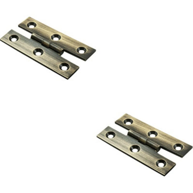 Image of Loops 2x PAIR 63 x 38 x 2mm H Pattern Cabinet Hinge Antique Brass Cupboard Door Metallics