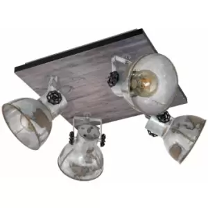 Image of Adjustable 4 Bulb Ceiling Spotlight Wood & Raw Industrial Steel Shade 40W E27