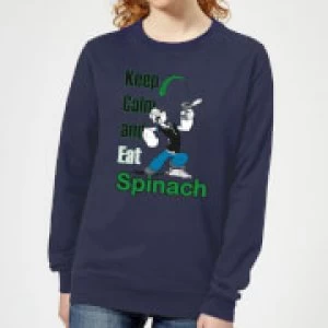 Image of Popeye Keep Calm And Eat Spinach Womens Sweatshirt - Navy - L