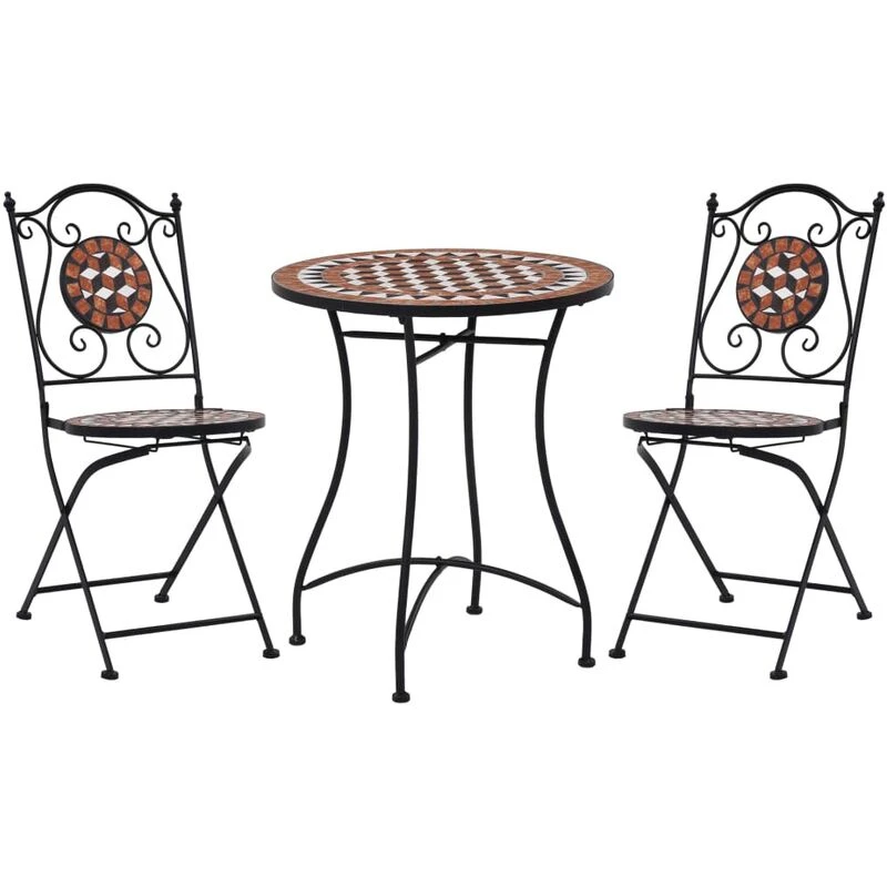 Image of VIDAXL 3 Piece Mosaic Bistro Set Ceramic Tile Terracotta Vidaxl 8719883833354