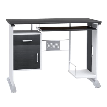 Image of HOMCOM Computer Desk with Sliding Keyboard Tray Storage Drawers and Host Box Shelf Home Office Workstation (Black walnut) AOSOM UK