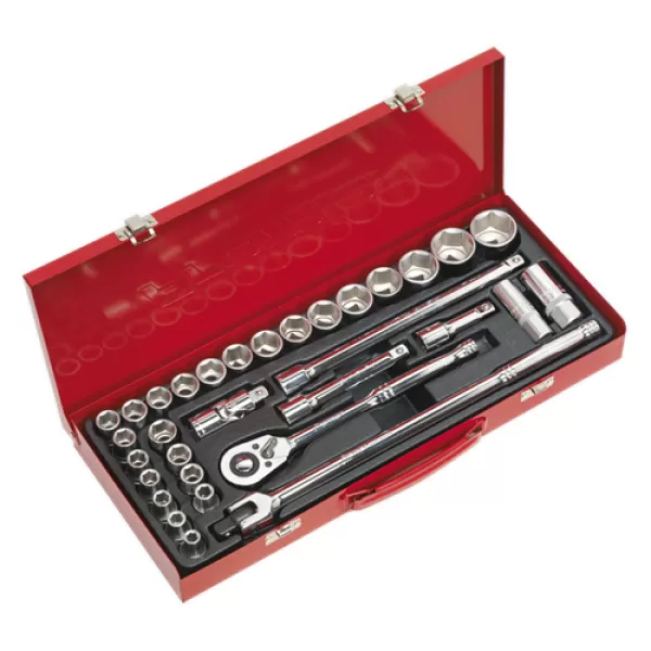 image of Sealey AK693 Socket Set 32pc 1/2Sq Drive 6pt WallDrive&#174; - DuoMetric&#174;