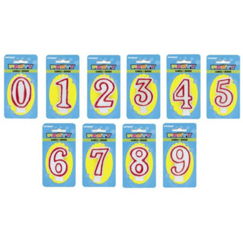 Image of Unique Party Deluxe Number Birthday Candles White/red (6)