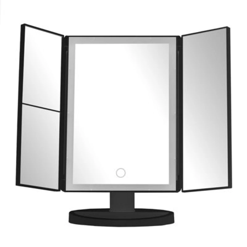 Image of Orsina Portable Tri Fold Border Black Table Mirror, Tri Fold Design Table Mirror, Versatile Small Table Mirror