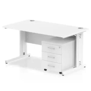 Image of Impulse 1400 x 800mm Straight Office Desk White Top White Cable Managed Leg Workstation 3 Drawer Mobile Pedestal