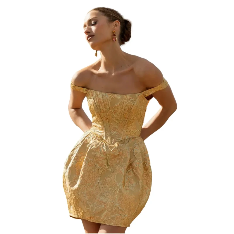 Image of Goddiva Womens Corset Balloon Skirt Lace Up Back Mini Dress in Gold Size: 8 Gold Female 8