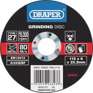 Image of Draper Depressed Centre Grinding Disc 115mm 6mm 22mm