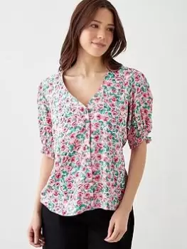 image of Dorothy Perkins Button Through Shirred Sleeve Blouse - Pink, Size 10, Women