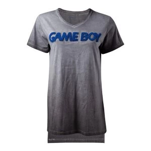 Image of Nintendo - 3D Logo On Oil Washed Background Womens XX-Large T-Shirt - Grey