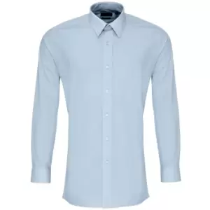 Image of Premier Mens Long Sleeve Fitted Poplin Work Shirt (15) (Light Blue)