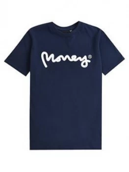 Image of Money Boys White Label Logo Short Sleeve T-Shirt - Navy, Size 7-8 Years