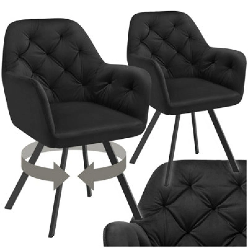 Image of Tectake Set Of 2 Armchair Lucia - Padded, Quilted Pattern, 180 Degree Swivel Chair - Black