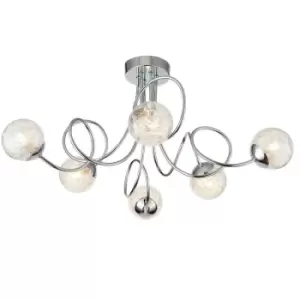 image of Semi Flush Ceiling Light Chrome Wire Shade 6x Lamp Adjustable Hanging Pendant