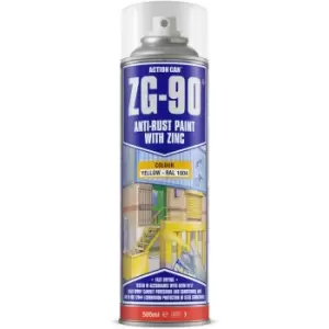 image of ZG-90 Yellow Anti Rust Cold Zinc Galvanising Colour Spray Paint 500ml - Action Can