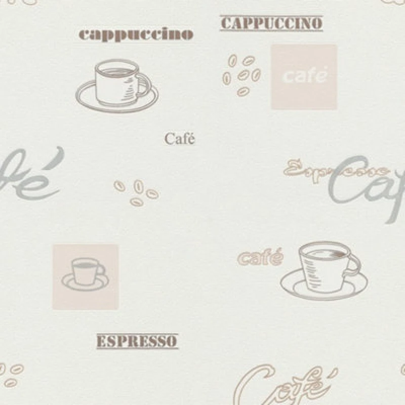 Image of Erismann Cafe Wallpaper Kitchen Espresso Cappuccino Vinyl Textured White Beige 9511-02