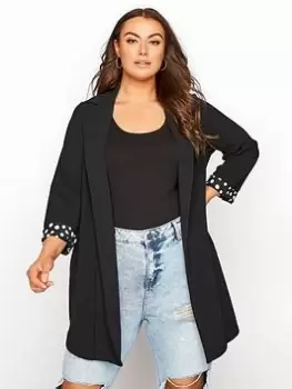 Image of Yours Roll Back Sleeve Blazer - Black, Size 26, Women