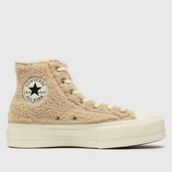 Converse White & Beige Cozy Lift Hi Trainers