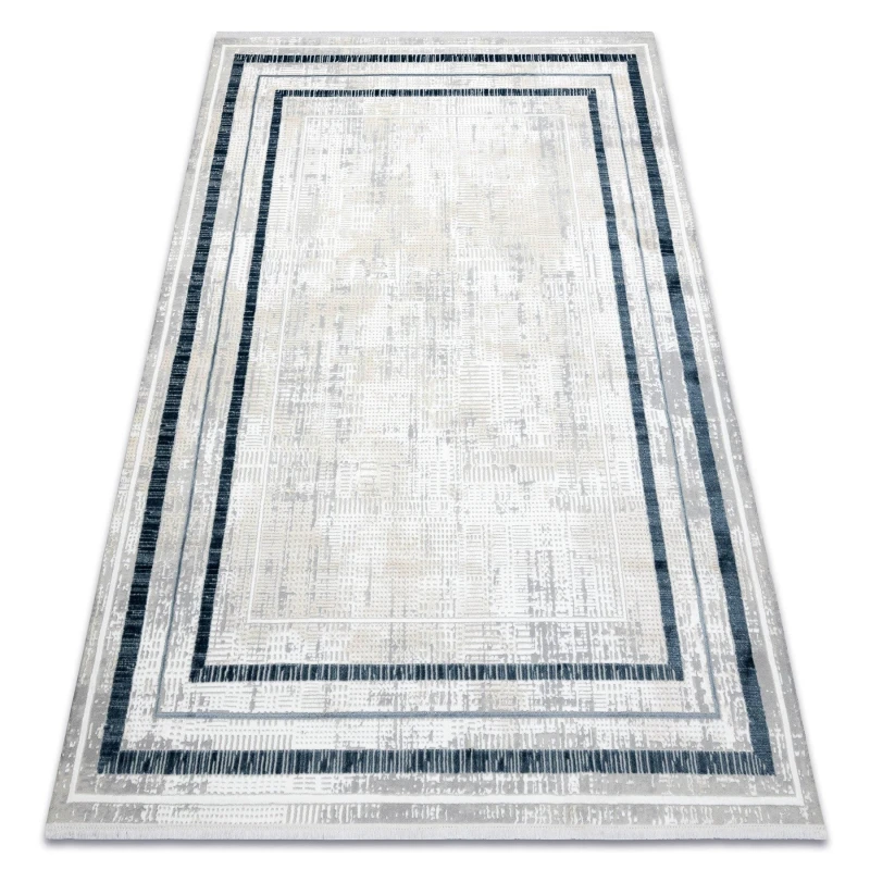 Image of RugsX Modern Carpet Duke 51523 Cream / Blue - Frame, Structured, Very Soft, 80X150 Cm