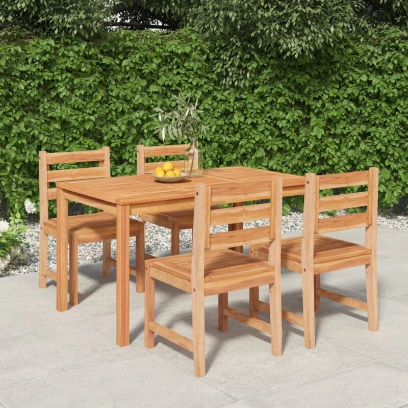 Image of vidaXL 5 Piece Garden Dining Set Solid Wood Teak, Brown 3157183