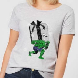 Image of Marvel The Incredible Hulk Christmas Present Womens Christmas T-Shirt - Grey - 3XL