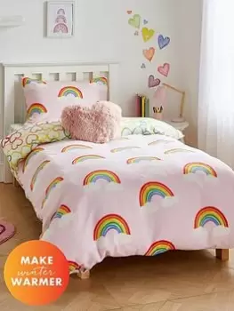 Image of Catherine Lansfield Rainbow Hearts Soft Cosy Fleece Duvet Cover Set, Pink, Size Double