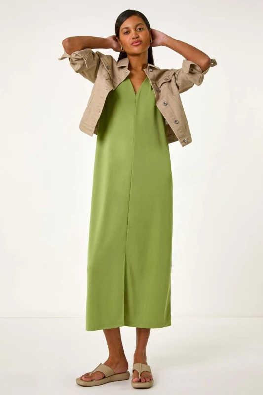 Image of Roman Womens Soft Pique Stretch Midi Dress in Green Size: 12 Green Female 12