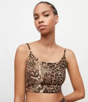 Image of AllSaints Womens Ariel Noche Crop Top, Yellow, Size: 14