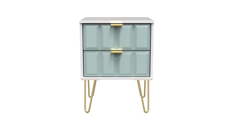 Image of Bologna Ready Assembled Matt Duck Egg & White 2 Drawer Wide Bedside Chest (H)505mm (W)395mm (D)415mm