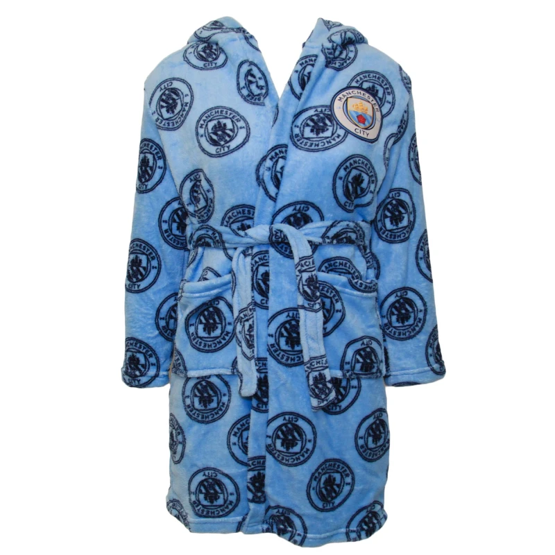 Image of Manchester City FC Dressing Gown in Blue Size: 5-6 Years Blue Unisex 5-6 Years