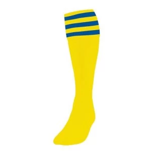 Image of Precision Yellow/Royal 3 Stripe Football Socks Adult UK Shoe 7-11