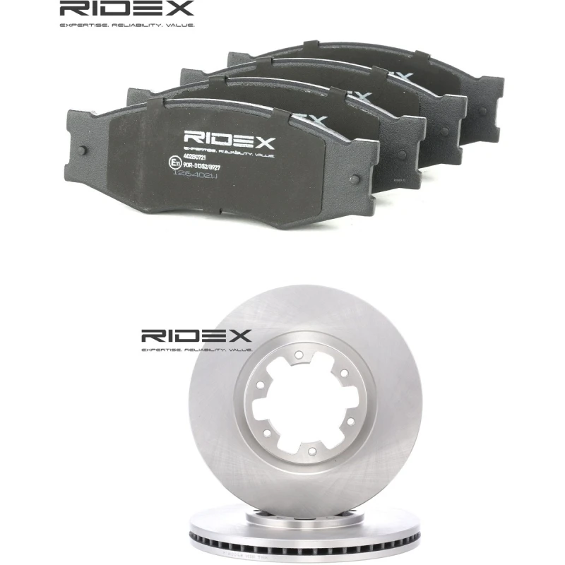 Image of RIDEX 3405B3135 Brake disc and pads set Front Axle, Brake Disc Type: internally vented, with acoustic wear warning Brake Set,disc brakes (3405)