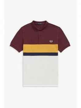 image of Fred Perry Colourblock Polo Shirt, Mahogany, Size 2XL, Men