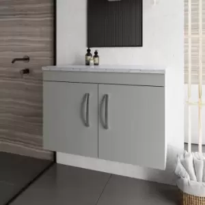 image of Nuie - Athena Wall Hung 2-Door Vanity Unit with Sparkling White Worktop 800mm Wide - Gloss Grey Mist