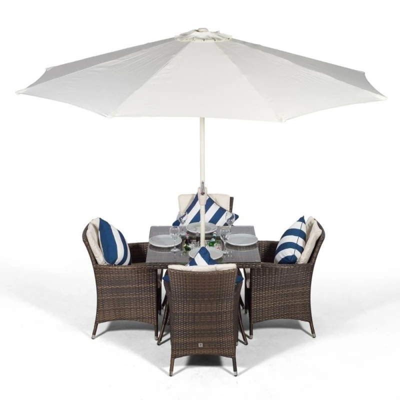 Image of Thats Furniture Savannah Square 4 Seater Patio Dining Set Ice Bucket Drinks Cooler in Brown Brown Unisex