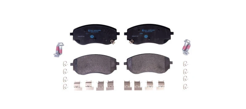 Image of HELLA 8DB 355 037-901 Brake pad set with acoustic wear warning, with accessories, with brake caliper screws Brake Pad Set,disc brake (402)