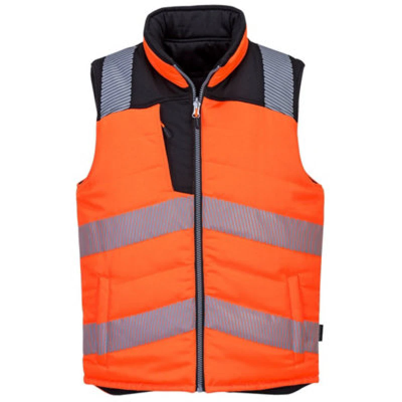 Image of Portwest PW3 Reversible Hi Vis Bodywarmer PW374OBRXXXL Colour: Orange / Black