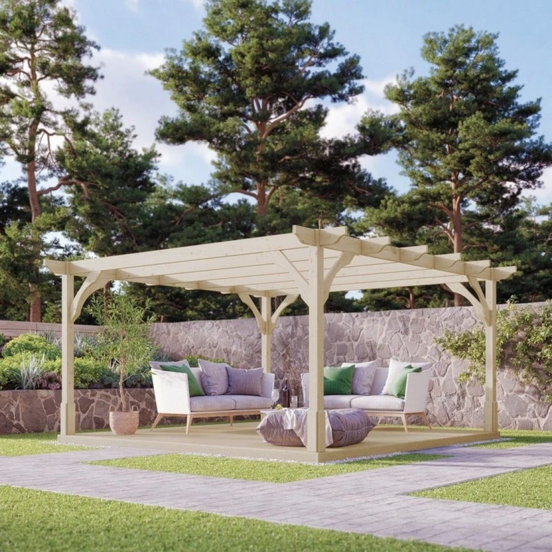 Image of Rutland County Garden Furniture Ltd Premium Pergola & Decking Kit, Wood, L240 x W240 cm, Light Green Light Green Unisex