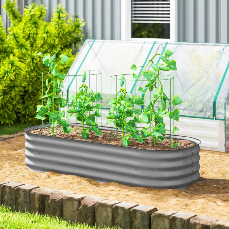 Image of OUTSUNNY Galvanised Raised Garden Bed Planter Box with Safety Edging Silver Silver Unisex