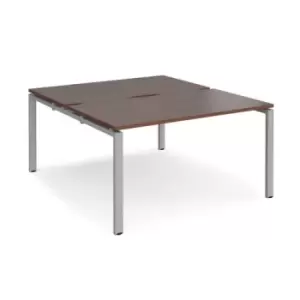 Image of Bench Desk 2 Person Rectangular Desks 1400mm Walnut Tops With Silver Frames 1600mm Depth Adapt