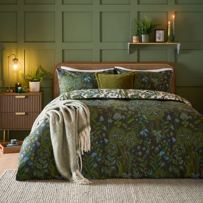 Image of Furn Furn Garden of Wonder Reversible Duvet Cover Set in Green Size: Double Green Double Unisex 5025532357564