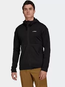 Image of adidas Terrex Tech Flooce Light Hooded Hiking Jacket, Blue Size XL Men